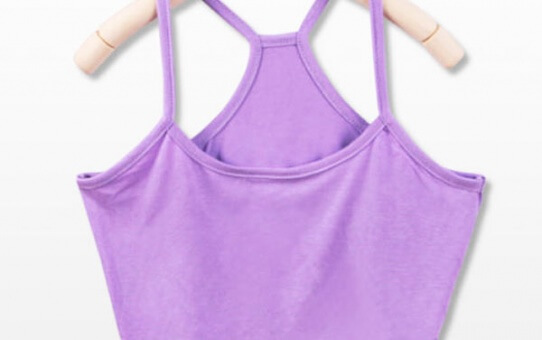 Seksualūs trumpi šviesiai violetiniai moteriški marškinėliai Y formos petnešėlėmis