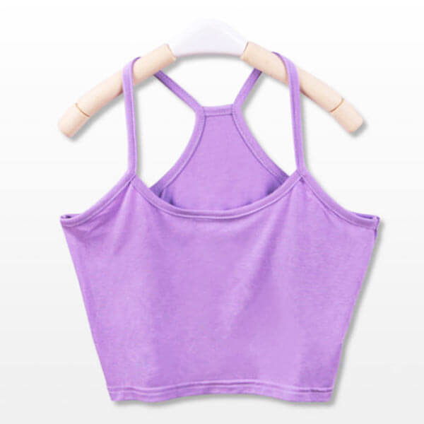 Seksualūs trumpi šviesiai violetiniai moteriški marškinėliai Y formos petnešėlėmis